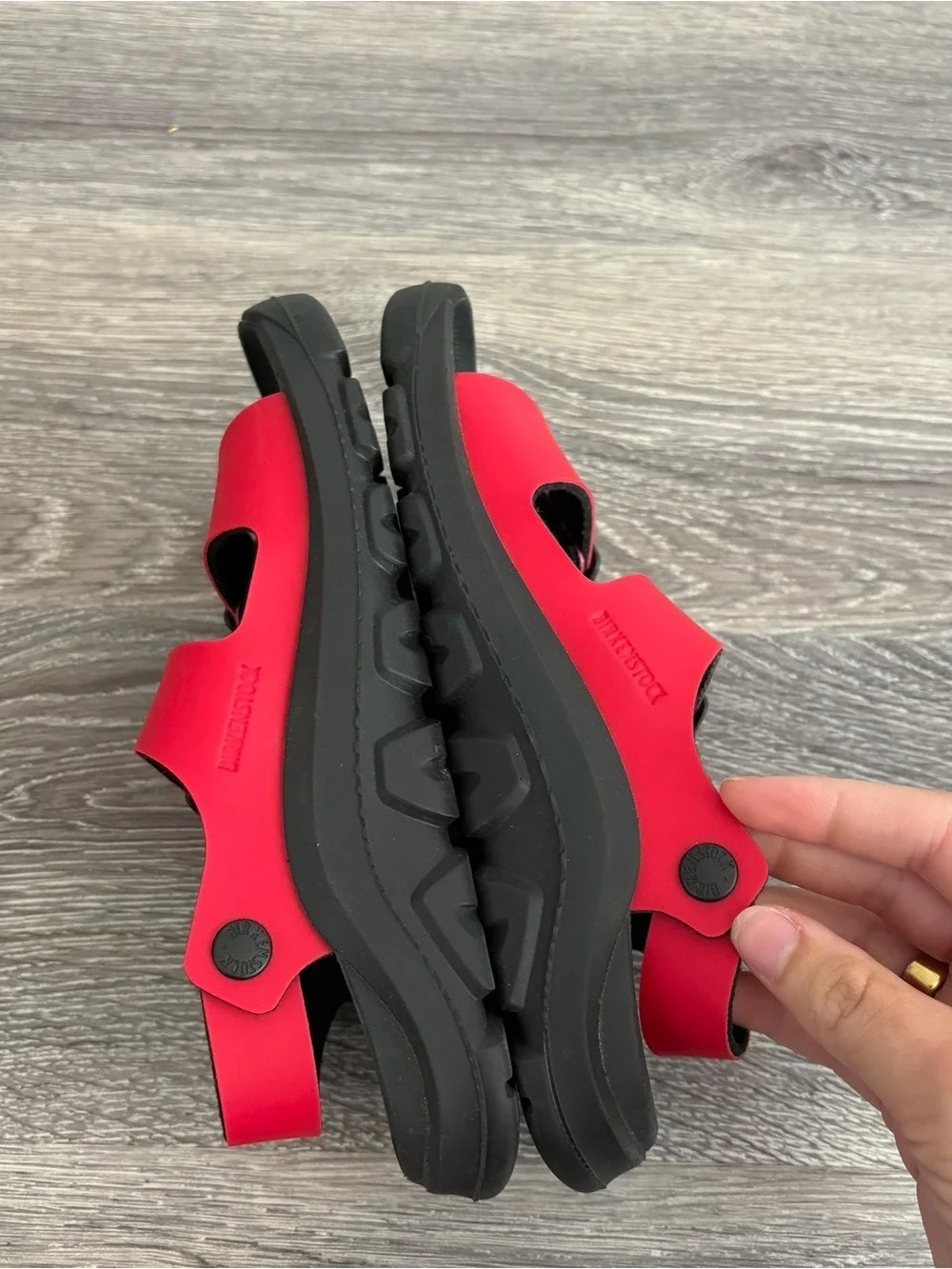 Birkenstock Kids Red Two-Strap Sandals with Black Footbed Size 32 (1.5)